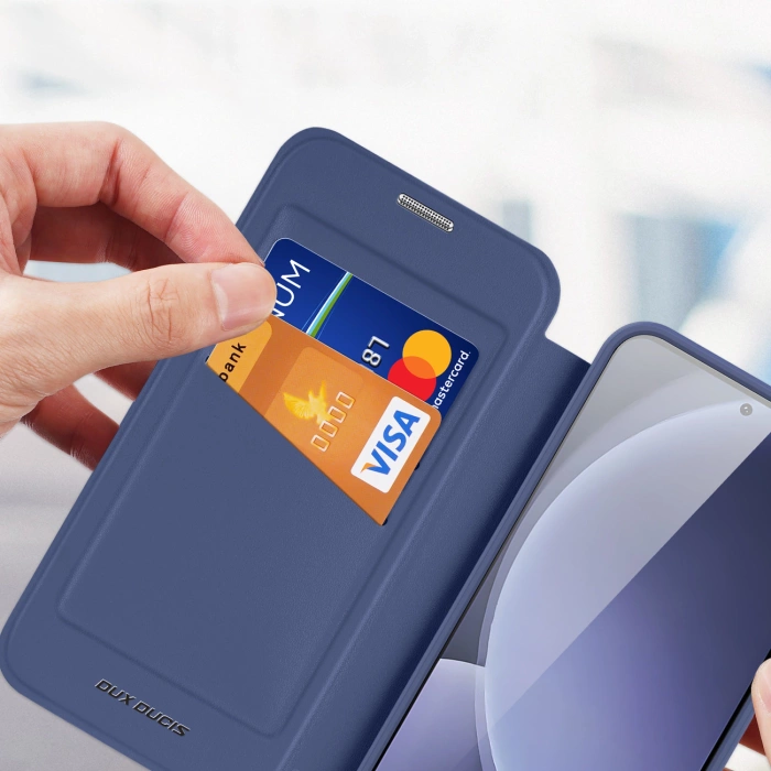 Dux Ducis Skin X Pro Hülle für Samsung Galaxy S25 mit MagSafe und Geldbörse – Blau