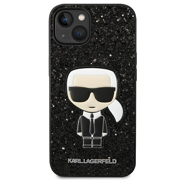 Hülle KARL LAGERFELD Apple iPhone 14 Plus Glitter Flocken Ikonik Schwarz Hartcase