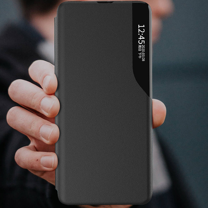 Eco Leather View Case Hülle für Samsung Galaxy A14 mit Klappständer schwarz