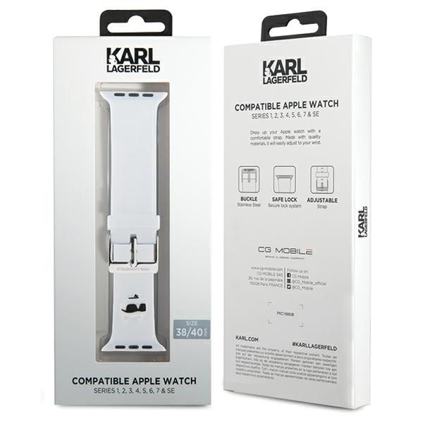 Karl Lagerfeld Pasek KLAWMSLCNH Apple Watch 38/40/41mm biały/white strap 3D Rubber Choupette Heads 