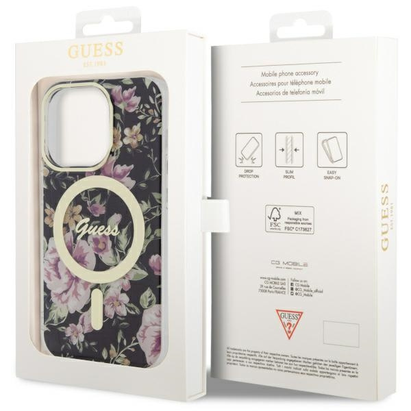 Hülle Guess GUHMP14LHCFWSK iPhone 14 Pro 6.1" schwarz/schwarz hartcase Flower MagSafe Case