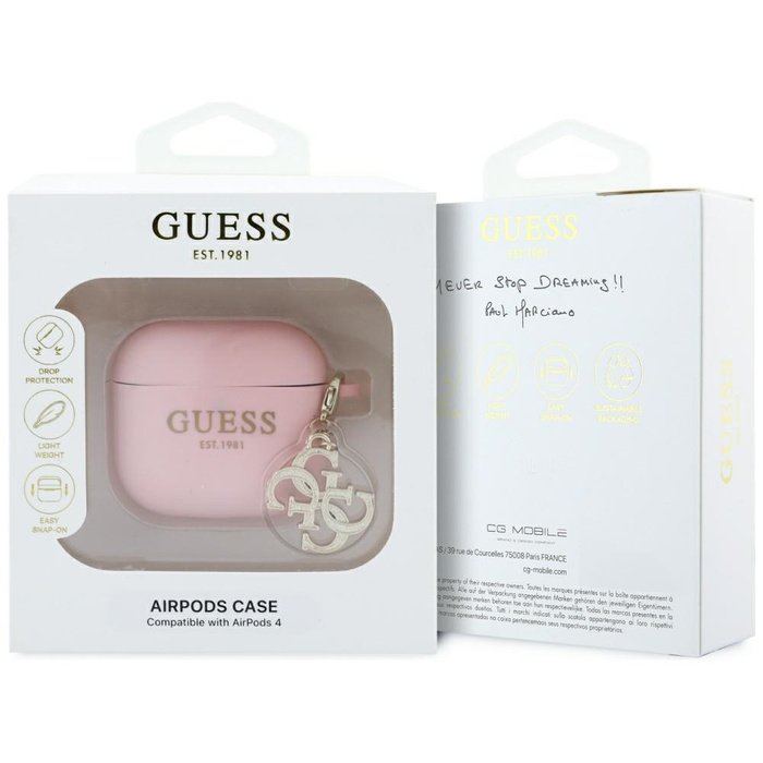 Guess GUA4LECG4P AirPods 4 cover          różowy/pink Silicone 4G Charm