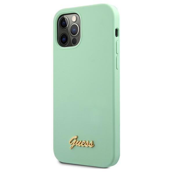 Cover GUESS Apple iPhone 12 12 Pro Metal Logo Script GUHCP12MLSLMGGN Verde Hardcase