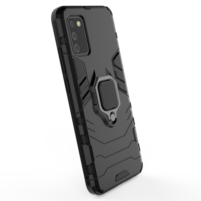 Funda rígida Ring Armor híbrida + soporte magnético para Samsung Galaxy A03s (166.5) negra