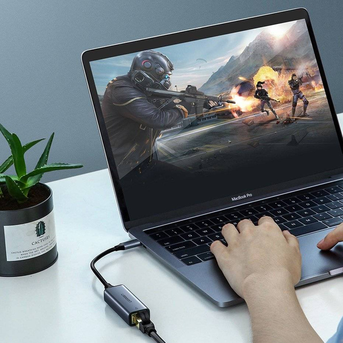 Ugreen externí síťový adaptér RJ45 - USB typu C (1000 Mbps / 1 Gbps) Gigabit Ethernet šedý (CM199)