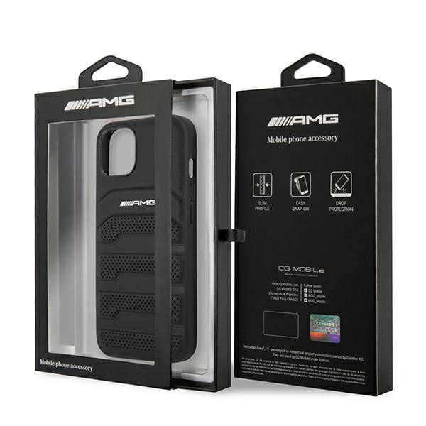 AMG AMHCP13SGSEBK iPhone 13 mini 5.4" black/black hardcase Leather Debossed Lines