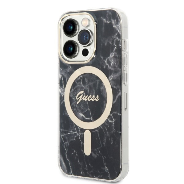 Kit Coque Guess Case+ Chargeur iPhone 14 Pro Max 6,7" noir/noir dur case Marbre MagSafe