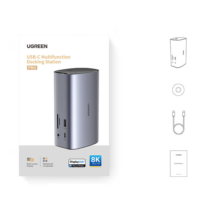 Ugreen Multifunción HUB 12in1 USB C USB HDMI DP RJ45 AUX SD TF gris (CM555)