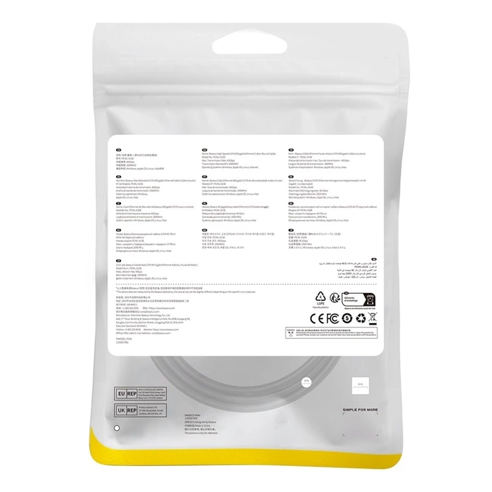 Cavo di rete veloce Baseus RJ-45 cat.8 40Gbps 1m rotondo - nero