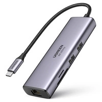 HUB 7in1 Ugreen CM512 USB-C / 2x USB-A 3.2 / HDMI 4K / SD TF-Leser / USB-C PD 100W / RJ45 – grau