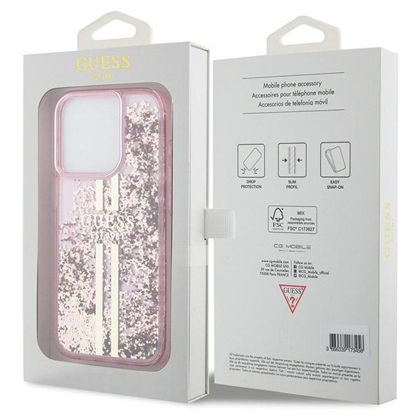 Etui Guess GUHCP15LLFCSEGP iPhone 15 Pro 6.1" różowy/pink hardcase Liquid Glitter Gold Stripes Case
