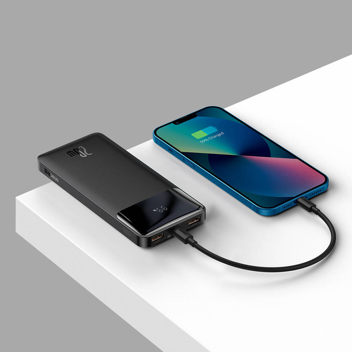 Baseus Bipow Power Bank a ricarica rapida 10000 mAh 20 W nero (edizione estero) + USB-A - Cavo micro USB 0,25 m nero (PPBD050301)