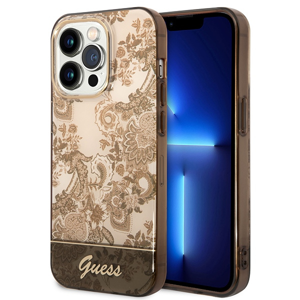 Hülle GUESS Apple iPhone 14 Pro Max Porzellan Sammlung Braun Hartcase