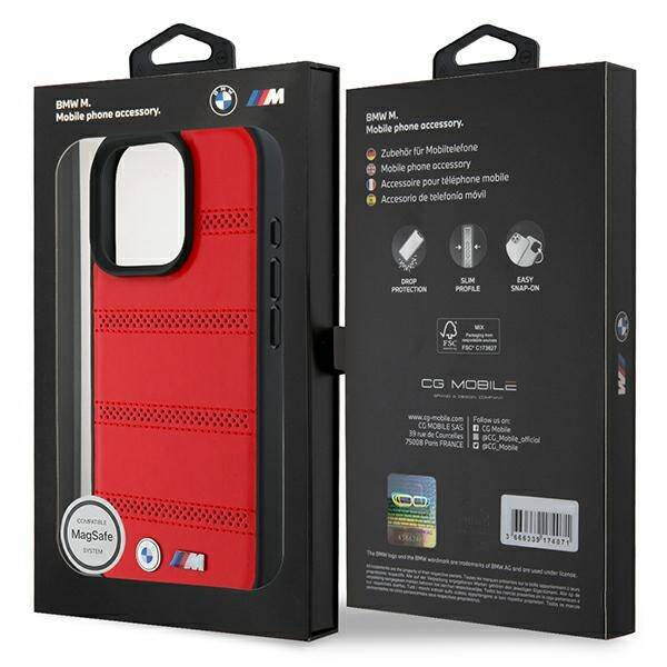 Cover BMW iPhone 16 Pro 6,3" rosso/rosso durocase Linea M perforata e cucita MagSafe