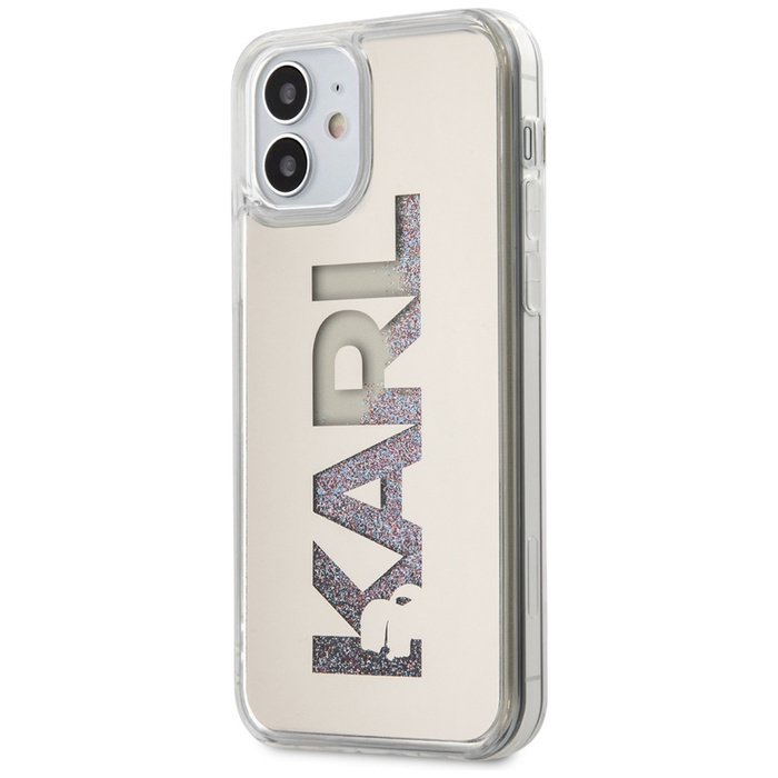 Puzdro KARL LAGERFELD Apple iPhone 12 Mini Mirror Liquid Glitter Karl KLHCP12SKLMLGR Strieborné tvrdé puzdro
