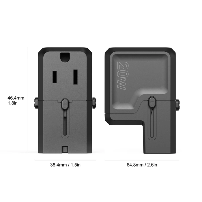 Choetech PD6038 USB-C USB-A PD 20W Chargeur de voyage USA EU UK AU - Noir