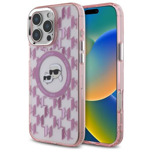 Etui Karl Lagerfeld iPhone 16 Pro 6.3" różowy/pink IML Monogram Karl&Choupette Head MagSafe