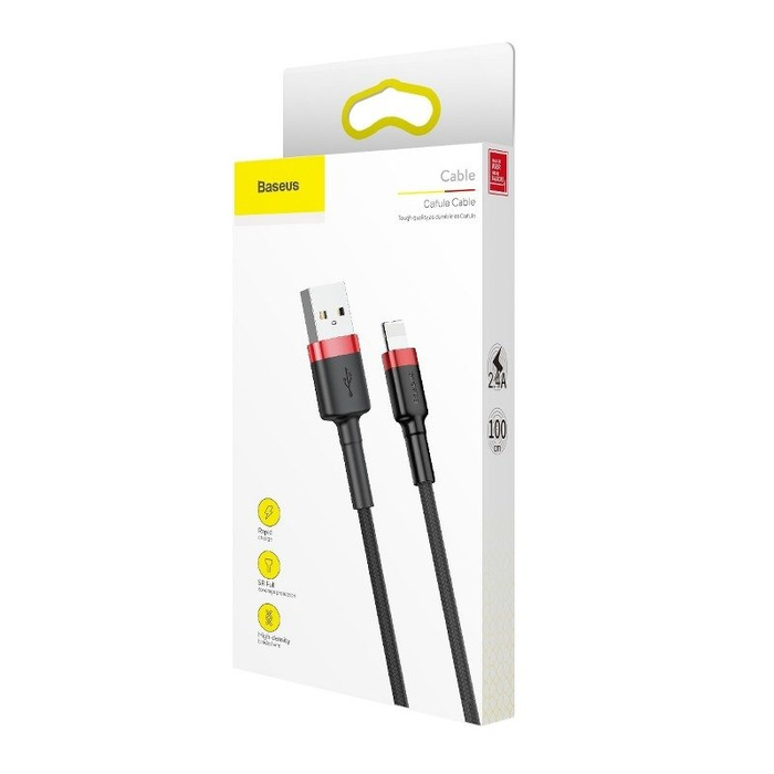 Câble Lightning USB Baseus Cafule 2.4A 1m noir/rouge