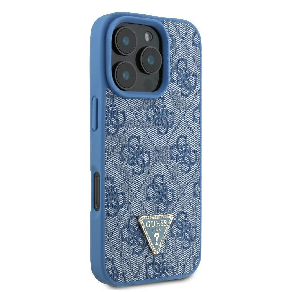Etui Guess iPhone 16 Pro Max 6.9" niebieski/blue hardcase Leather 4G Triangle Strass MagSafe