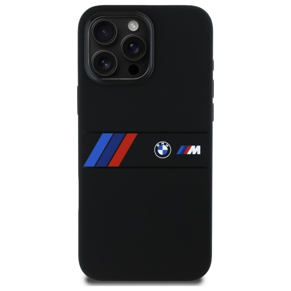 Cover BMW iPhone 16 Pro Max nero/nero durocase Striscia centrale in silicone MagSafe