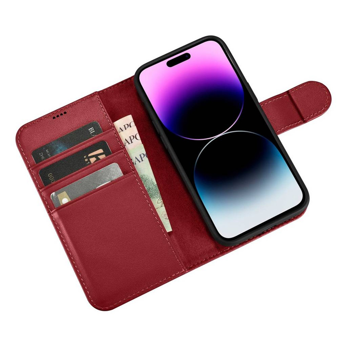 iCarer Wallet Case 2in1 iPhone 14 Pro Flip Leather Cover Anti-RFID rojo (WMI14220726-RD)