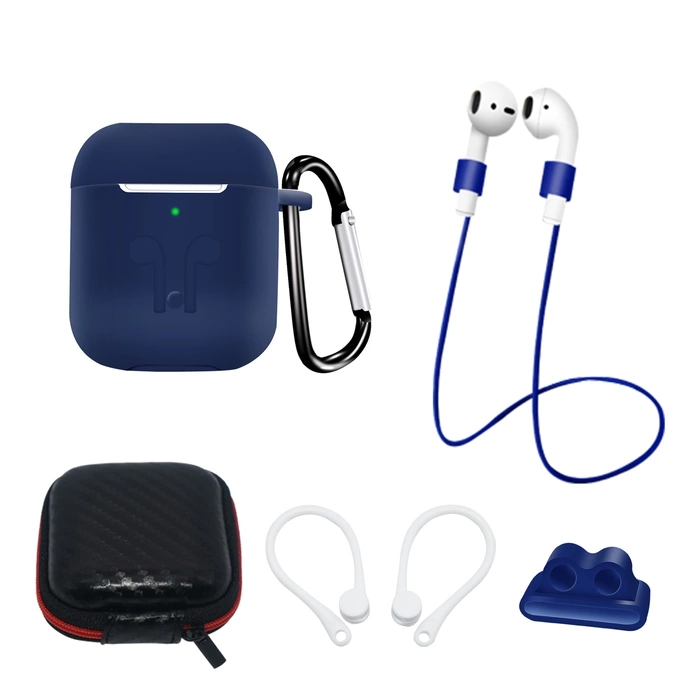 Silicone Case Set for AirPods 2 / AirPods 1 + Case / Ear Hook / Neck Strap / Watch Strap Holder / Carabiner | pink