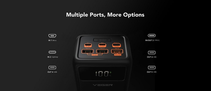 Powerbank Veger Tank Lite (W5001) PD QC3.0 5A 22,5W 50000 mAh czarny