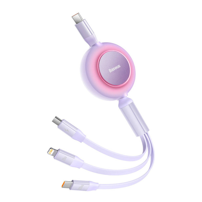 Baseus Bright Mirror 2 einziehbares Kabel 3in1 USB Type C - Micro USB + Lightning + USB Type C 3.5A 1.1m lila (CAMJ010205)