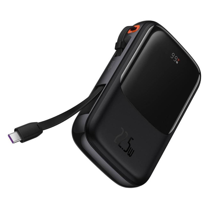 Powerbank Baseus Qpow Digital Display con ricarica rapida 10000mAh 22.5W QC/PD/SCP/FCP con cavo USB-C integrato nero