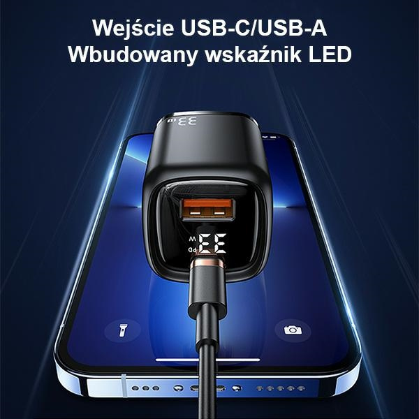 Nabíjení v síti USAMS. 1xUSB-C+1xUSB T46 33W (pouze hlava) PD3.0 +QC3.0 Rychlé nabíjení bílá/bílá CC152TC02 (US-CC152)