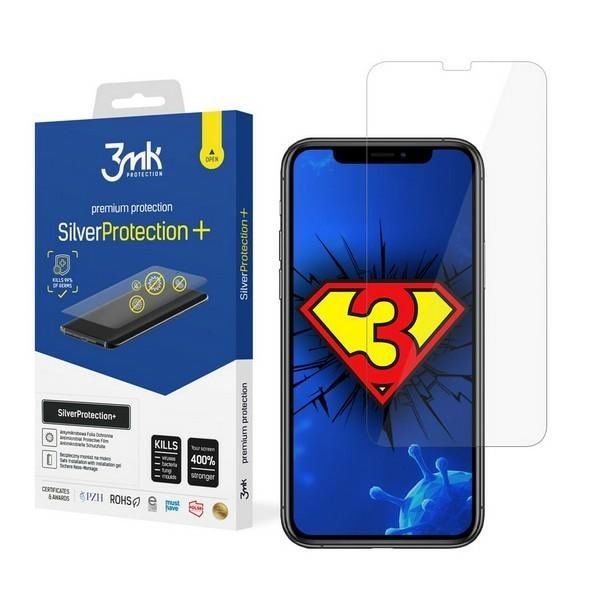 3MK Apple iPhone XS Max 11 Pro Max Silber schützen Nasshalterung antimikrobielle Folie