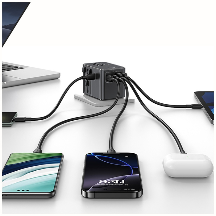 Ładowarka sieciowa USAMS Travel Adapter  CC310 3xUSB-C 70W 4w1 US/AU/EU/UK czarny