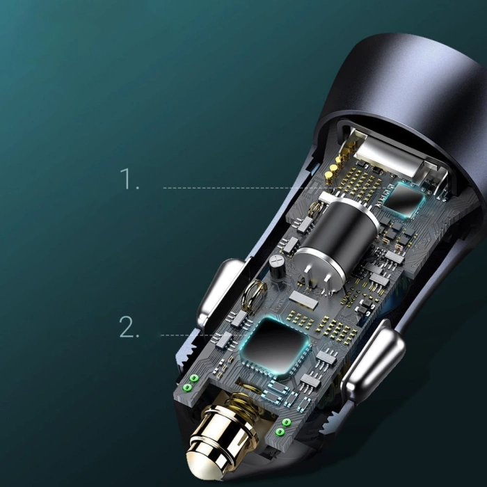Baseus Golden Contactor Pro fast car charger USB Type C / USB 40 W Power Delivery 3.0 Quick Charge 4+ SCP FCP AFC + USB Type C cable - Lightning gray (TZCCJD-B0G)