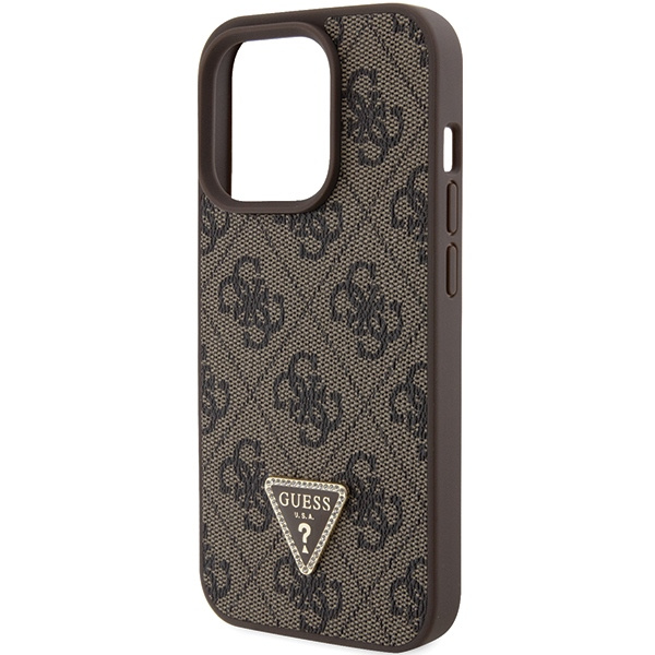Guess GUHCP15XP4TDPW iPhone 15 Pro Max 6.7" marrón/marrón durocase Piel 4G Triángulo Strass