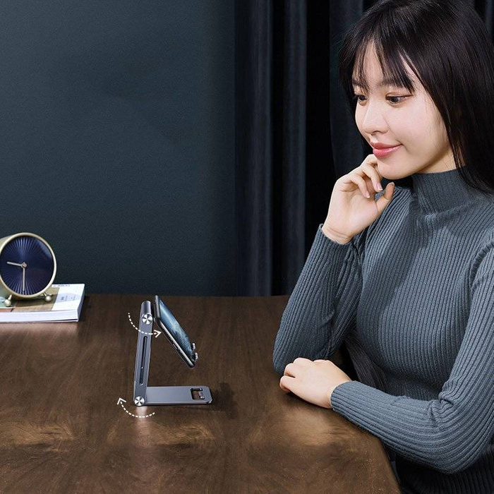 Telefón kovový hliníkový skladací držiak na tablet šedý (LP263 80708)