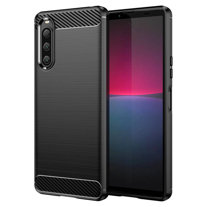 Funda de carbono para Sony Xperia 10 V funda de silicona flexible de carbono negra