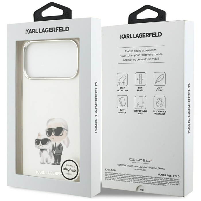 Etui Karl Lagerfeld IML Aquarelle Karl   & Choupette & Logo MagSafe do iPhone 17 Pro Max biały