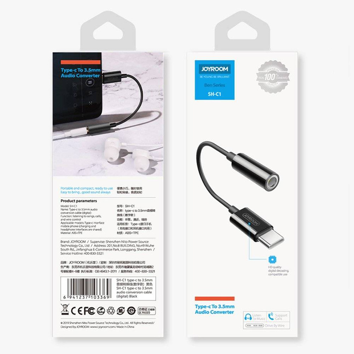 Joyroom Mini jack 3,5 mm per adattatore per cuffie USB tipo C bianco (SH-C1)