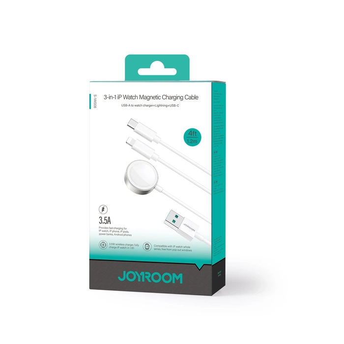 Joyroom S-IW008 Cavo caricatore magnetico 3 in 1 USB-A - Lightning/USB-C 1,2 m - bianco