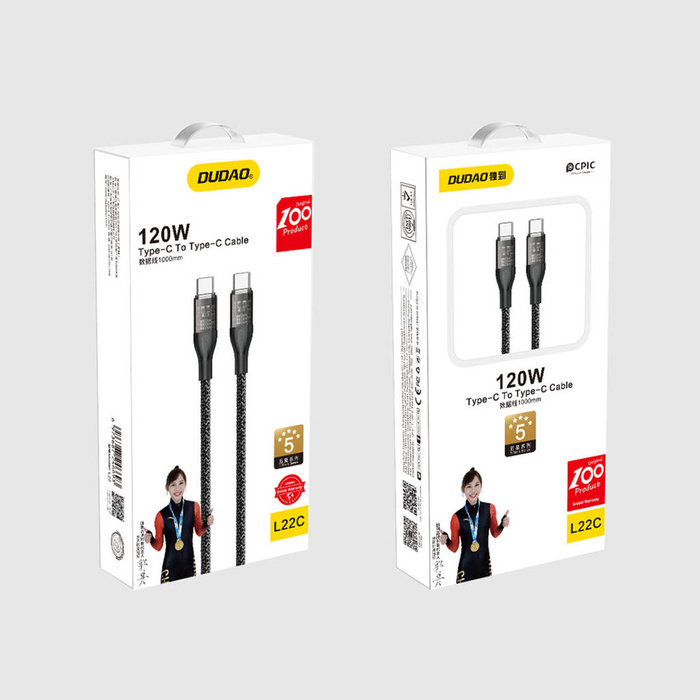 Rychlonabíjecí kabel 120W 1m USB-C - USB-C Dudao L22C - šedý