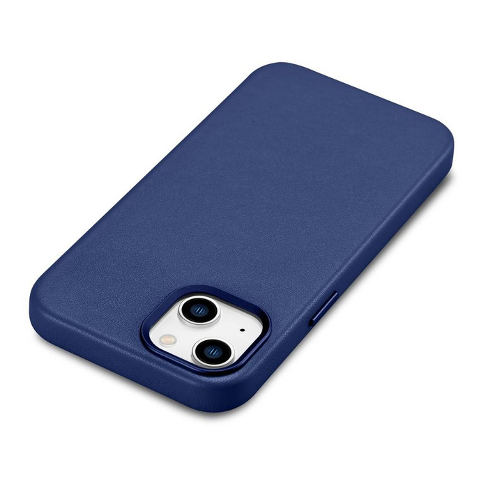 iCarer Case Cover in vera pelle per iPhone 14 Plus blu (compatibile MagSafe)