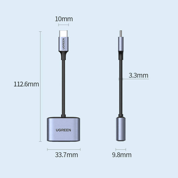 Ugreen CM231 USB-C to 3.5mm Audio Adapter with PD Grey