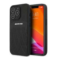 Telefontok AMG iPhone 13 Pro Max 6.7" fekete/fekete keménycase Bőr ívelt vonalak