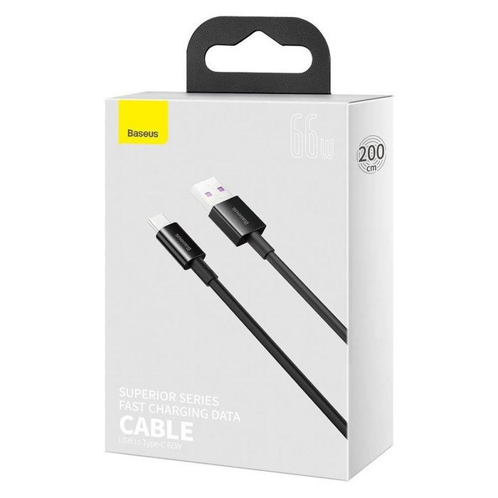 Baseus Superior USB kabel - USB Typ C 66 W (11 V / 6 A) Huawei SuperCharge SCP 2 m černý (CATYS-A01)