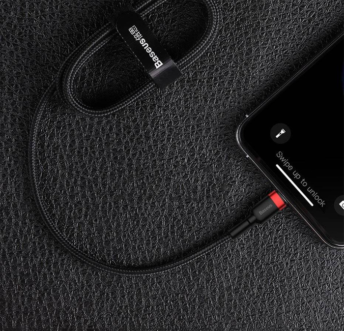 Baseus Cafule Cable odolný nylonový kabel USB Type C PD / Lightning 18W QC3.0 1m černo-šedý (CATLKLF-G1)