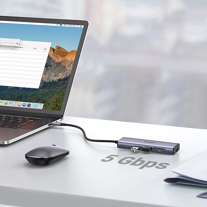 Adaptateur Hub UGREEN, USB_C vers 2x USB 3.0, HDMI, RJ45, SD/TF