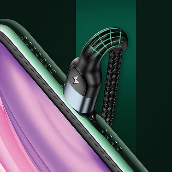  Trenzado USAMS Lightning 2A Carga rápida LED 1,2m Verde Negro