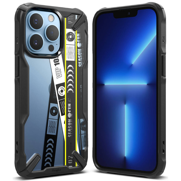 Custodia per PC resistente Ringke Fusion X Design con paraurti in TPU per iPhone 13 Pro nera (banda per biglietti) (FXD550E43)