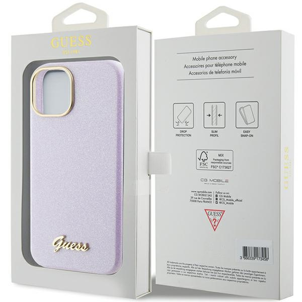 Guess GUHCP15SPGMCSL iPhone 15 6.1" lilac/lilac hardcase Glitter Glossy Script