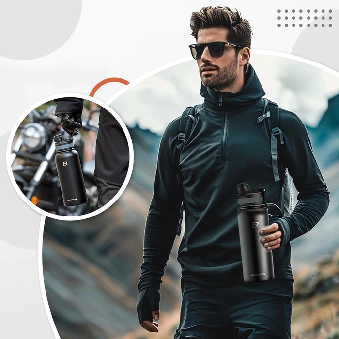 Rockbros 35210029002 bicycle thermal bottle for drinks 620 ml - black